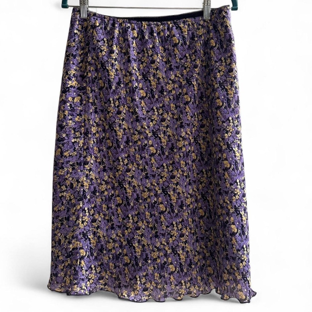 Norton McNaughton Purple and Gold Floral Midi Skirt